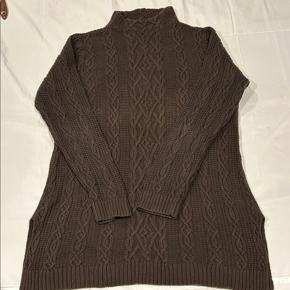 Jeanne Pierre Olive Cable Knit Women's Sweater 100% Cotton Size L
